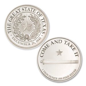 TEXAS SEAL W/ GONZALES CANNON – 1 TROY OUNCE – 39MM