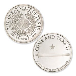 TEXAS SEAL W/ GONZALES CANNON – 2 TROY OUNCE – 39MM