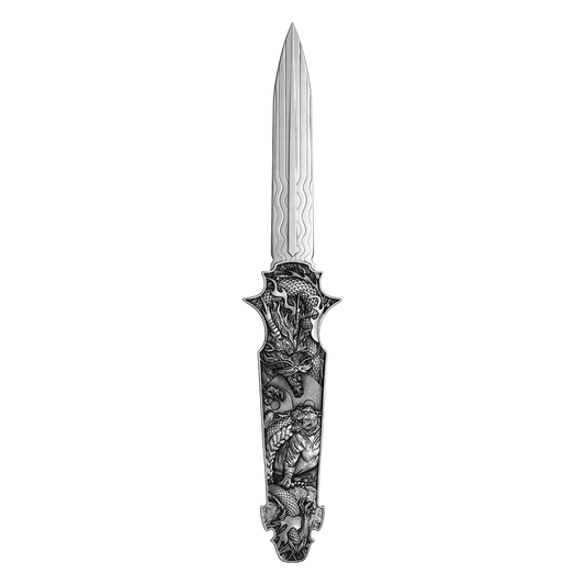 2025 Samoa 2oz .999 Silver UHR Dragon Tiger Switchblade Knife