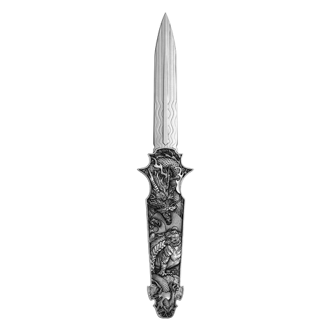 2025 Samoa 2oz .999 Silver UHR Dragon Tiger Switchblade Knife
