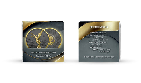 2024 Mexico Golden Ring Libertad 1oz Color .999 Silver Gold and Ruthenium