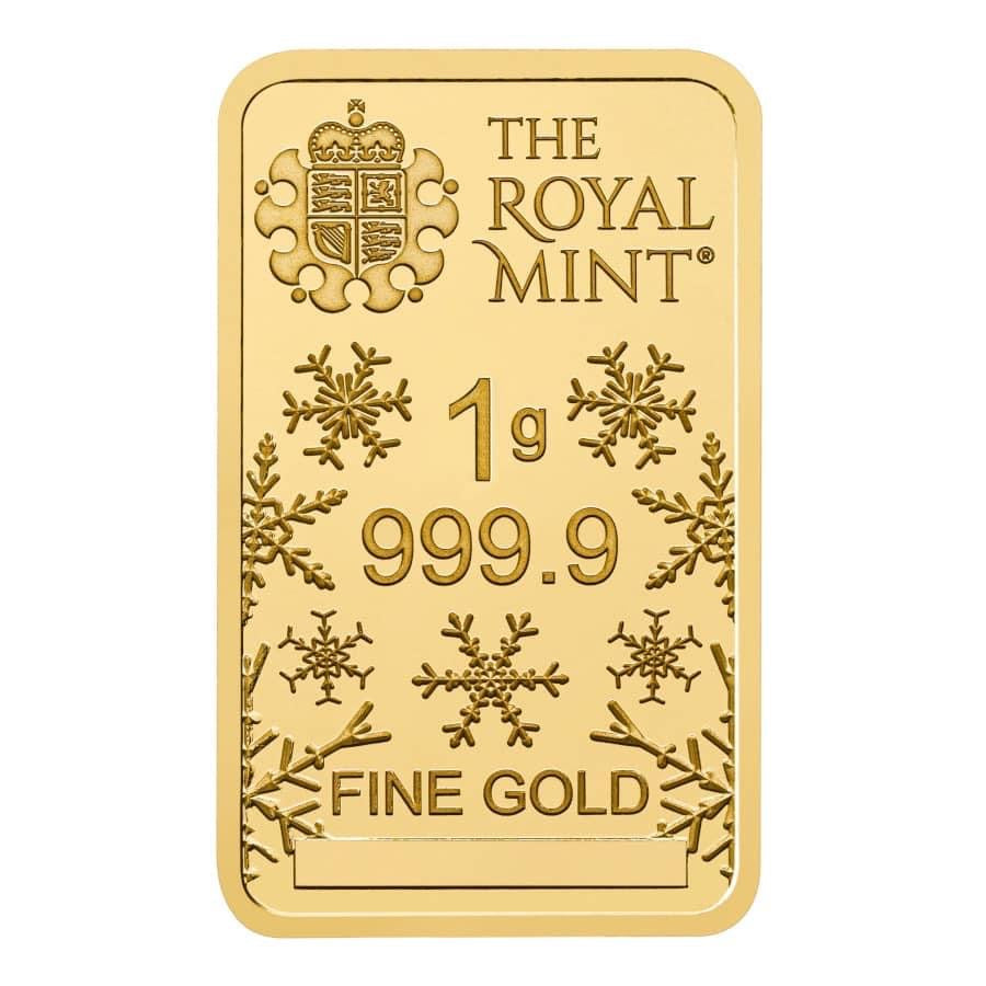 Britannia 1 gram .9999 Gold Bar Christmas Theme in Assay