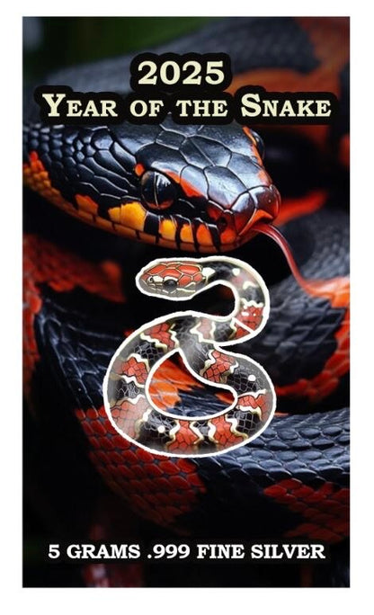 2025 Year of the Snake Coral Snake Edition 5 gram .999 Colorized Shaped Silver w/Blister