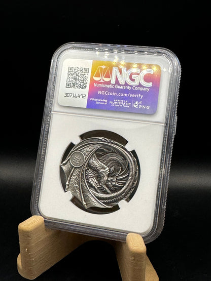 2022 MS70 NGC Red Welsh Dragon 1oz .999 Antiqued Silver Coin High Relief