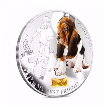 Fiji 2013 $2 Basset Hound My Best Friend 1 Oz Proof Silver Coin featuring a detailed depiction of a Basset Hound.