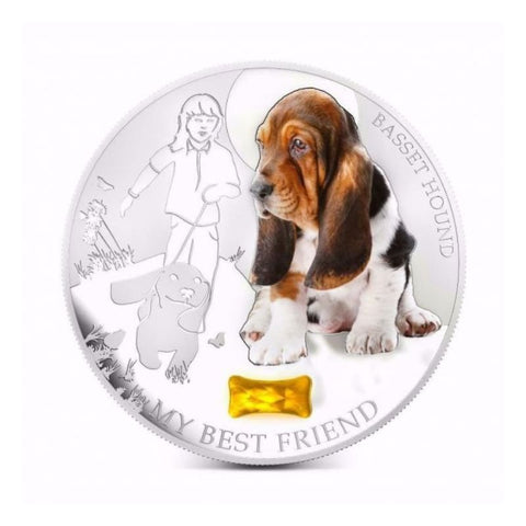 Fiji 2013 2 Dollar BASSET HOUND My Best Friend Dogs and Cats 1 Oz Proof Silver Coin