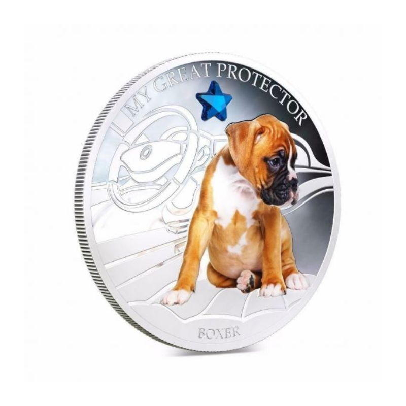 Fiji 2013 $2 Boxer My Great Protector 1 Oz Silver Coin featuring a detailed depiction of a Boxer dog.