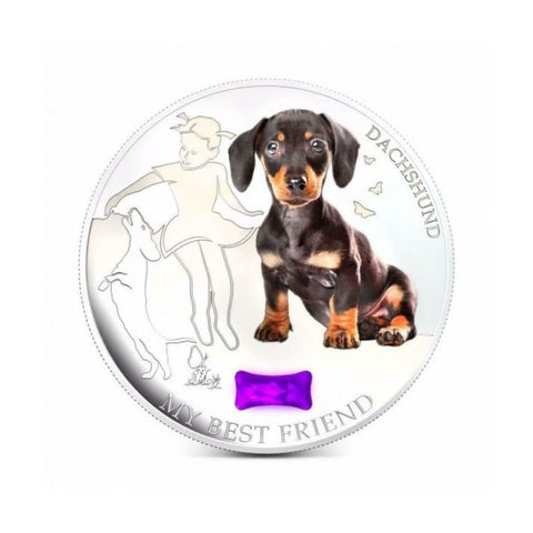 Fiji 2013 2 Dollar Dogs and Cats My Best Friend DACHSHUND 1Oz Silver Coin