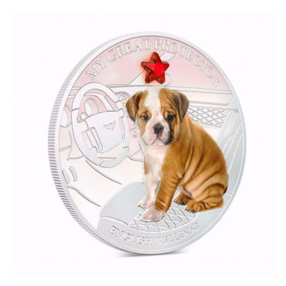 Fiji 2013 $2 English Bulldog My Great Protector 1 Oz Silver Coin featuring a detailed depiction of an English Bulldog.