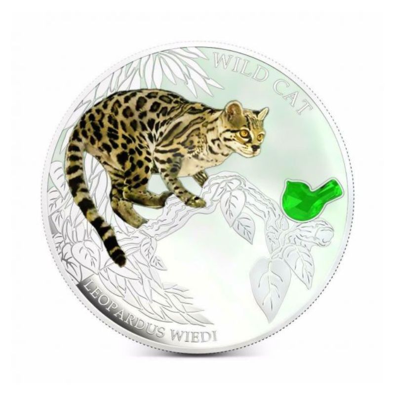 Fiji 2013 $2 Leopardus Wild Cat 1 Oz Silver Coin featuring a detailed depiction of a Leopardus wild cat.