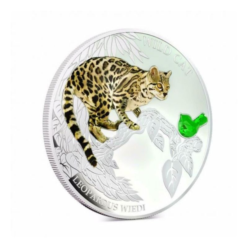 Fiji 2013 $2 Leopardus Wild Cat 1 Oz Silver Coin featuring a detailed depiction of a Leopardus wild cat.