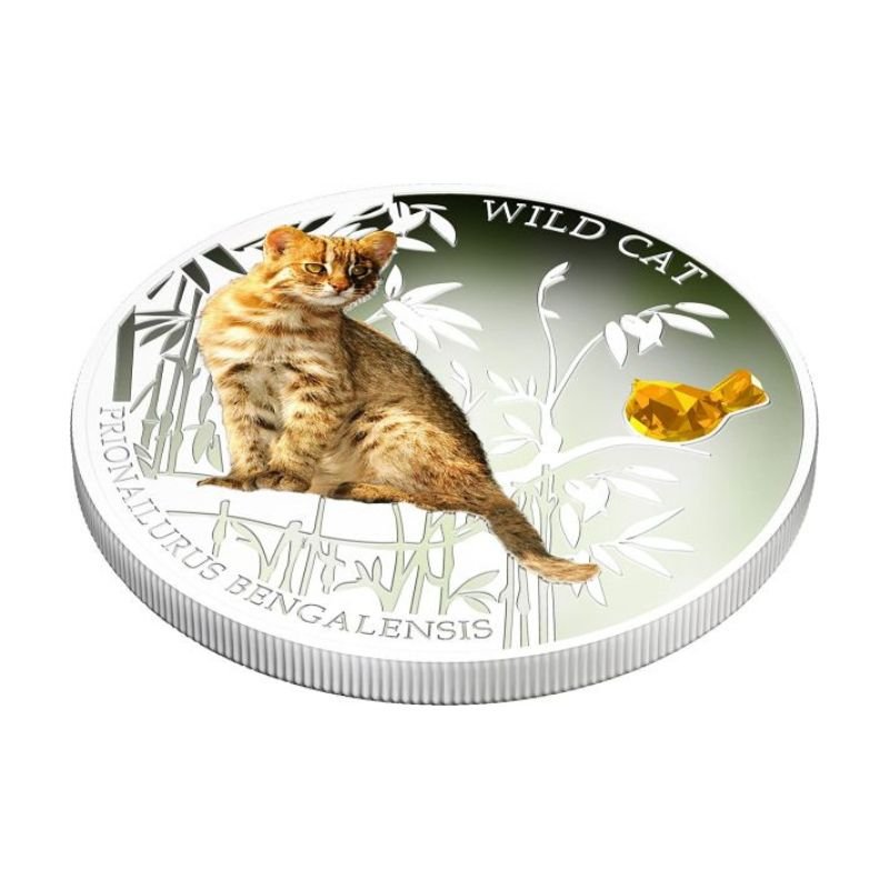 Fiji 2013 $2 Prionailurus Bengalensis "Leopard Cat" 1 Oz Silver Coin featuring a detailed depiction of a Leopard Cat.