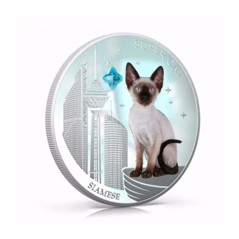 Fiji 2013 $2 Siamese Super Cat 1 Oz Silver Coin featuring a detailed depiction of a Siamese cat.