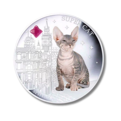 Fiji 2013 $2 Sphynx Super Cat 1 Oz Silver Coin featuring a detailed depiction of a Sphynx cat.