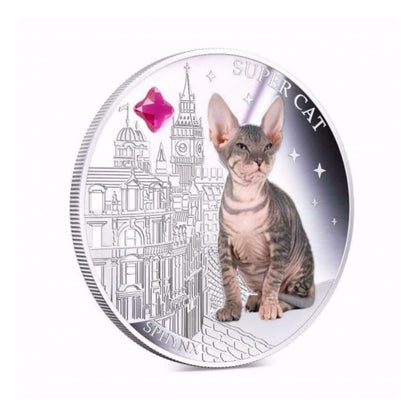 Fiji 2013 $2 Sphynx Super Cat 1 Oz Silver Coin featuring a detailed depiction of a Sphynx cat.