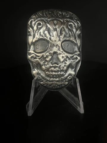 The Locker Mint Flame Skull 4ozt .999 Fine Silver