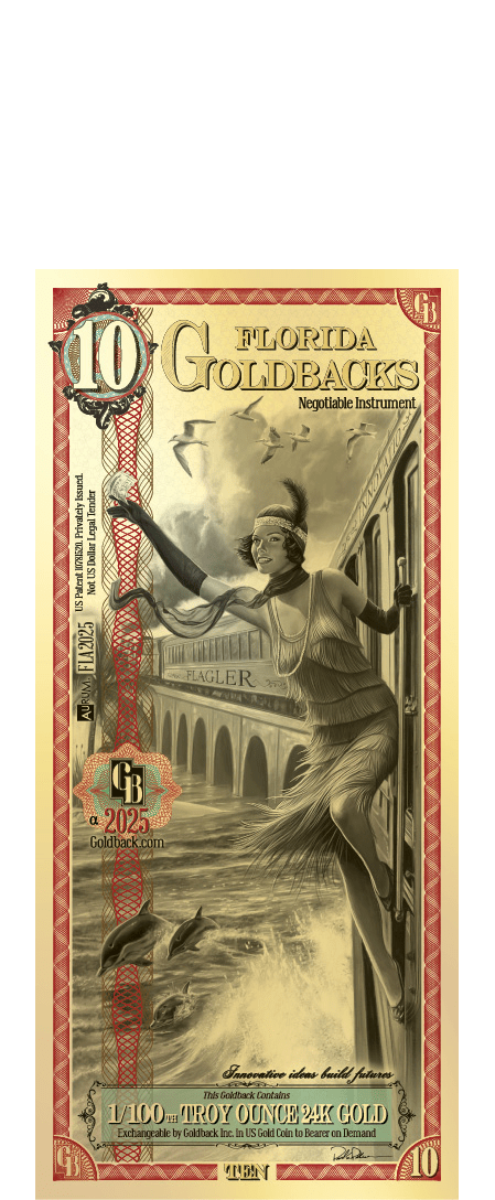 2024 Florida Goldback Foil Note 10 Dollar .999 Gold