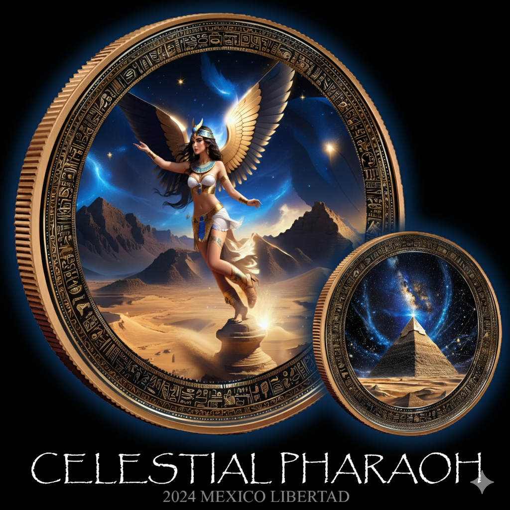 2024 Mexico Libertad Celestial Pharaoh Gilded & Colorized .999 10z. Silver Coin
