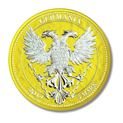 Germania 2019 5 Mark Oak Leaf - 12 Months Series - June 1 Oz Silver Coin with warm summer shade and Oak Leaf design.