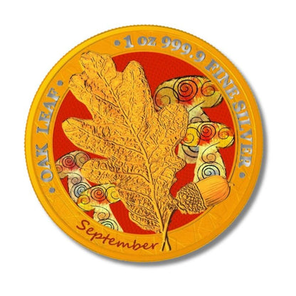 Germania 2019 5 Mark Oak Leaf - 12 Months Series September Coin in .999 fine silver with intricate September design.