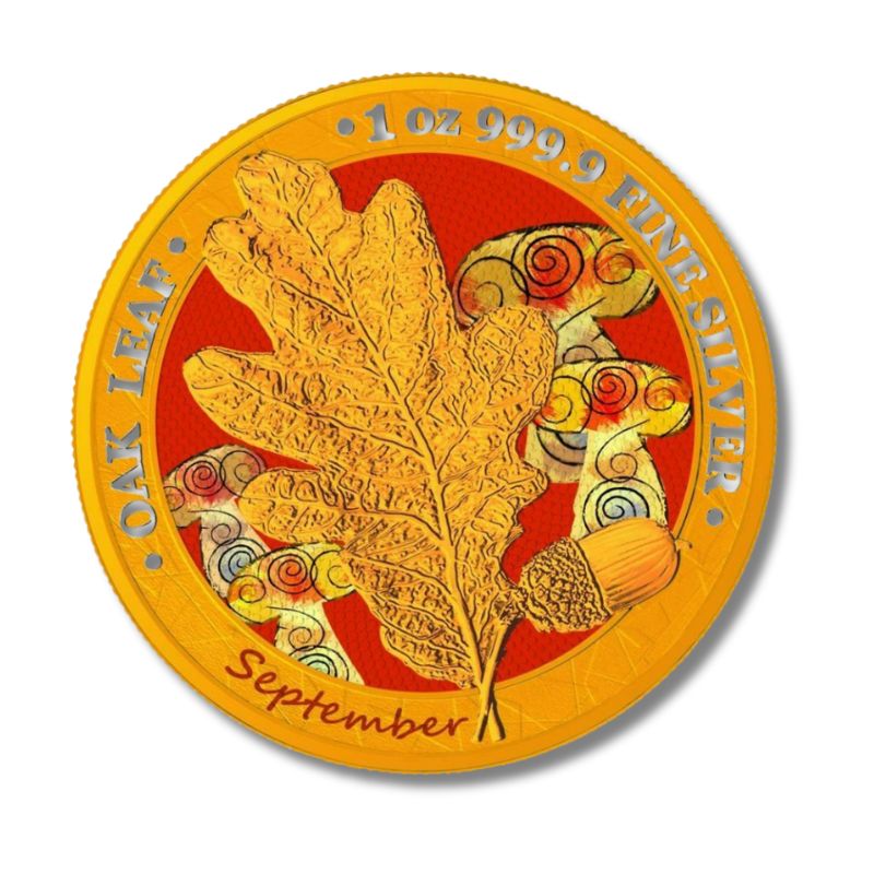 Germania 2019 5 Mark Oak Leaf - 12 Months Series September Coin in .999 fine silver with intricate September design.