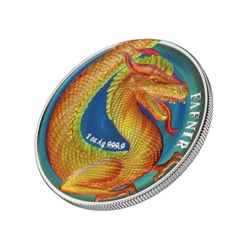 Germania 2020 2 x 5 Mark - Fafnir Geminus Set - Ice & Fire, including two 1 oz silver coins depicting the mythical dragon Fafnir in ice and fire themes.