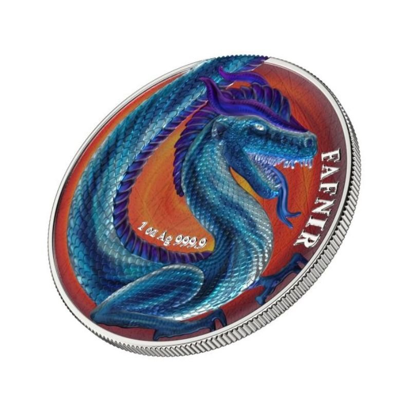 Germania 2020 2 x 5 Mark - Fafnir Geminus Set - Ice & Fire, including two 1 oz silver coins depicting the mythical dragon Fafnir in ice and fire themes.