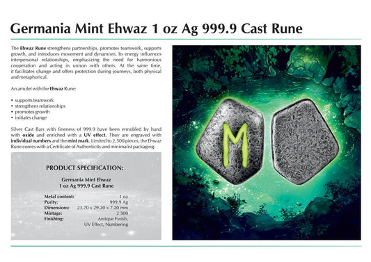 2024 Germania Mint Ehwaz 1 oz Ag 999.9 Cast Rune Presale