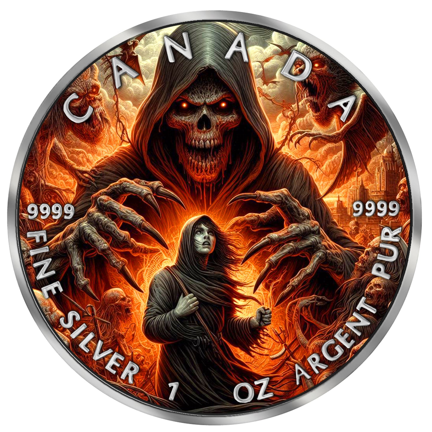 2025 Canada Maple Grim Reaper 1oz .9999 Silver Colorized