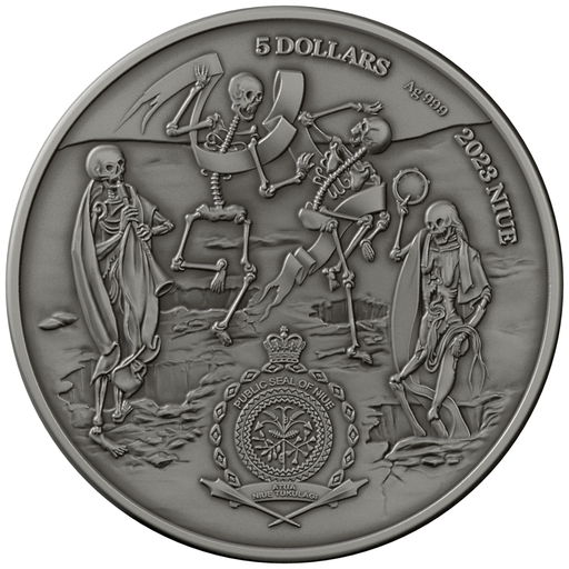 2023 Niue Human Tragedies - Black Death 2 oz Silver Coin Color and Antique