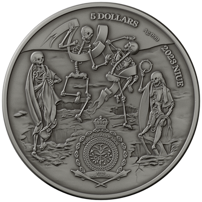 2023 Niue Human Tragedies - Black Death 2 oz Silver Coin Color and Antique