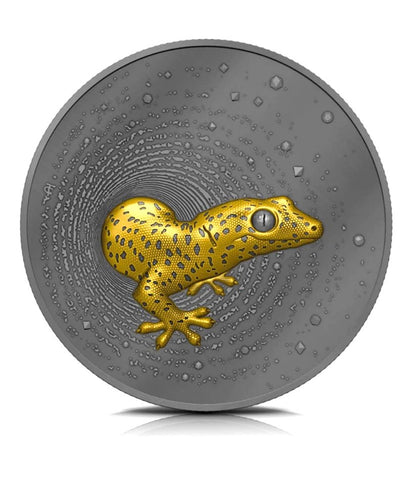 HERPETON | GECKO 2023 2 OZ 9999 SILVER COIN Ultra High Relief Dark Gold Plated