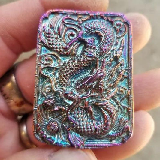 Hand-poured silver bar featuring an intricate Hidden Dragon design, capturing the essence of mystery and ancient wisdom.