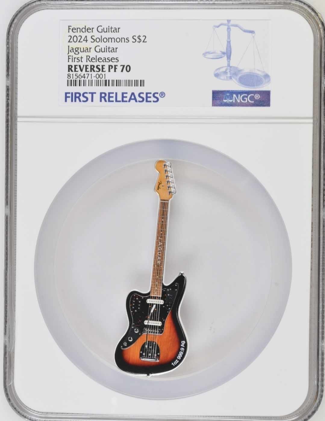 Graded PF70 NGC FR Pamp 1ozt .999 Fender Jaguar Guitar Color Guitar Coin