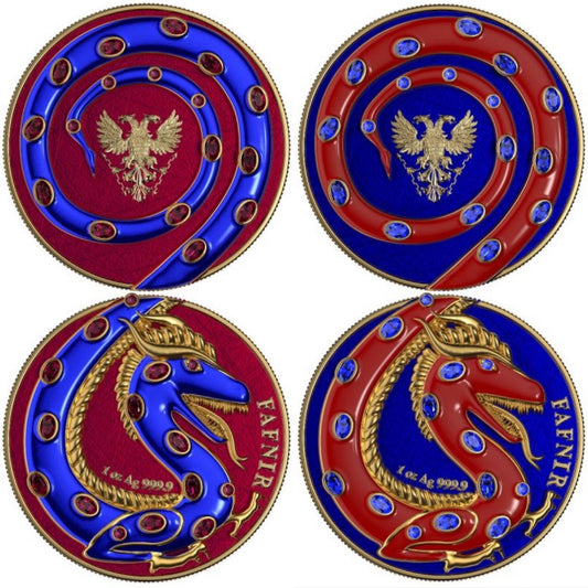 2020 Germania Fafnir Set Blue and Red- 2 1 Oz Silver Coins