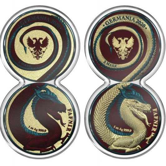 2020 Germania Fafnir Geminus Set Bloody Dragons- 2 1 Oz Silver Coins