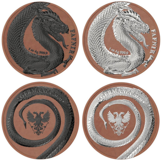 2020 Germania Fafnir Geminus Set Terracotta and Ruthenium- 2 1 Oz Silver Coins