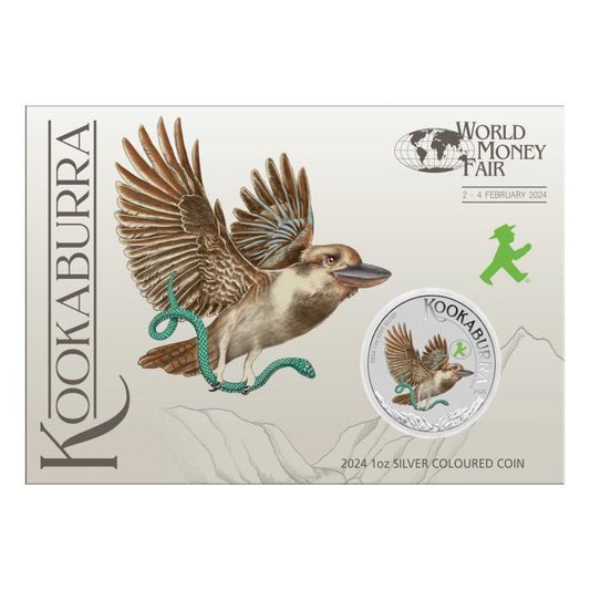 2024 1oz Australia Kookaburra 9999 Silver Coloured Coin (In Card ) - World Money Fair Special Edition