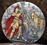 2024 NIue Troya 2oz Silver Antiqued with Selective Gold Gild & Color With Box and COA