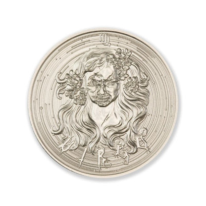 Intaglio Zombie Zodiacs Virgo 1 Troy Ounce 39mm Silver Round featuring an undead virgin with astrological symbols.