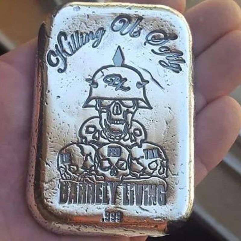 Killing Us Softly Hand Poured Silver Bar by BarrelyLiving, a unique piece combining art and powerful messaging.