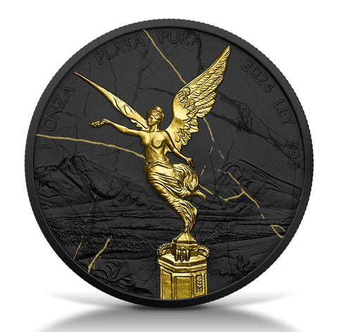 2024 Mexico Libertad 1oz .999 Silver Coin Black and Gold Marble