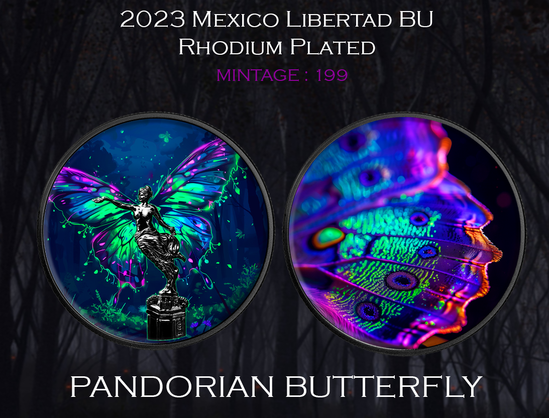 2023 Mexico Libertad 1oz .999 silver Colorized Pandorian Butterly Neon Coin