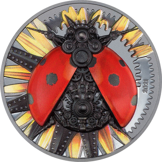 *MECHANICAL LADYBUG Clockwork Evolution 3 Oz Silver Coin 2000 Togrog Mongolia 2021