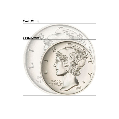 Mercury Dime Tribute High Relief 1 Troy Ounce 30mm