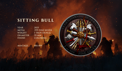 2025 Legendary Warriors Latest "Sitting Bull" Colorized 1oz .999 Silver Medal