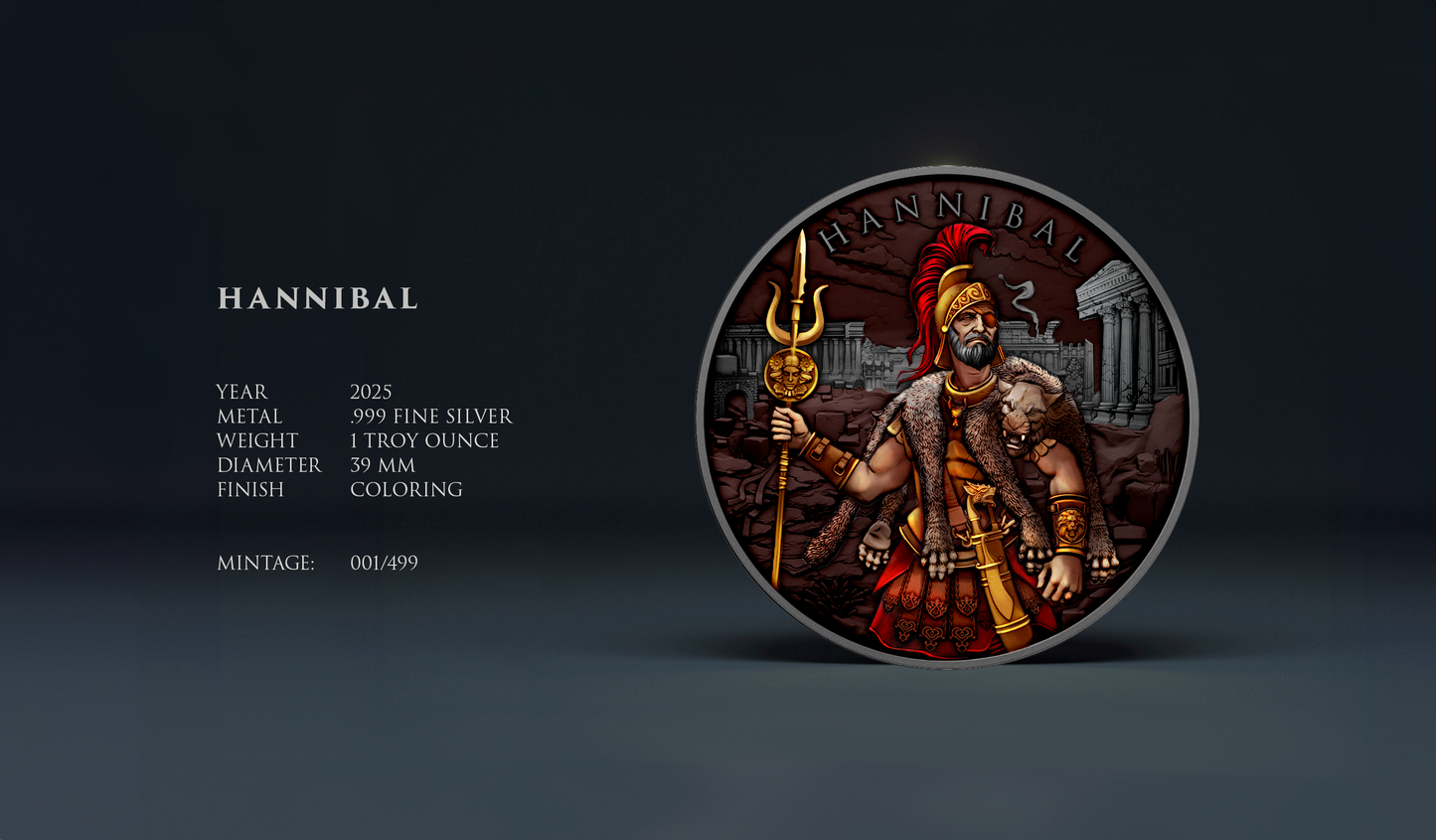 2025 Legendary Warriors Hannibal 1oz .999 Silver Colorized Round