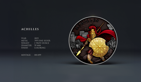 Legendary Warrior Achilles 1oz .999 Color Silver Round*