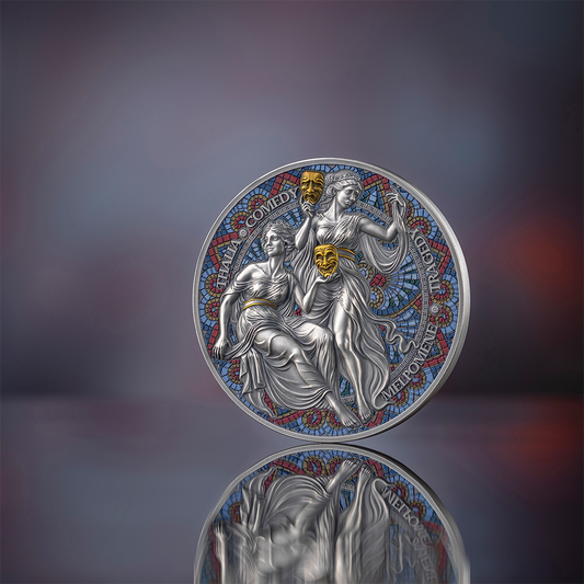 2025 Cameroon Melpomene & Thalia The Nine Muses2oz .999 3d Coin Colorized Silver
