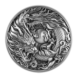 2024 Cameroon Chinese Dragon & Dragon 2oz  .999 Silver Coin Antiqued Finished